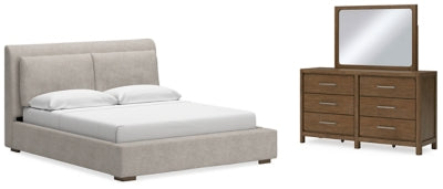 Cabalynn King Cama tapizada, cómoda y espejo