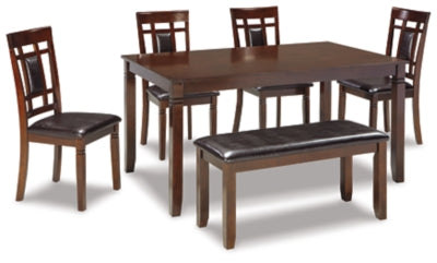 Mesa y sillas de comedor Bennox con banco (Juego de 6)