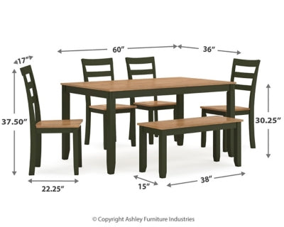 Gesthaven Dining Table with 4 Chairs and Bench (Set of 6)