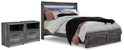 Cama Baystorm Queen con panel de almacenamiento y 2 mesitas de noche