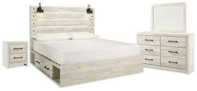 Cama con almacenaje King, cómoda, espejo y mesita de noche Cambeck