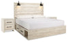 Cambeck King Panel Bed with Storage and 2 Nightstands
