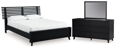 Danziar Queen Slat Panel Platform Bed, Dresser and Mirror