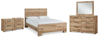 Cama de paneles Hyanna Queen con cómoda, espejo y 1 mesita de noche