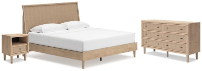 Cama King Cielden con paneles, tocador y mesita de noche