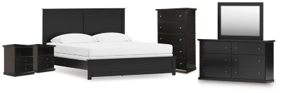 Cama Panel King Maribel, Cómoda, Espejo, Chifonier y 2 Mesitas de Noche