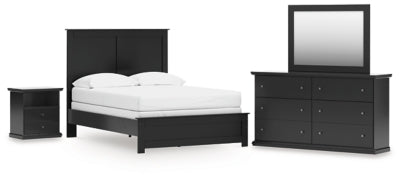Cama matrimonial Maribel con cajonera, espejo y mesita de noche