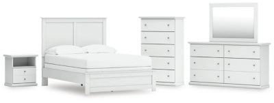 Cama con cabecero y piecero Bostwick Shoals, tocador, espejo, cómoda y mesita de noche