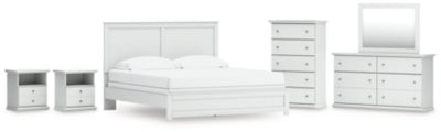 Cama king panel, tocador, espejo, cómoda y 2 mesitas de noche Bostwick Shoals