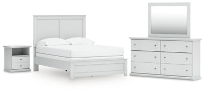 Cama de panel completo Bostwick Shoals, tocador, espejo y mesita de noche