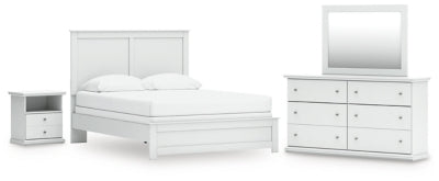 Cama Queen Bostwick Shoals con paneles, cómoda, espejo y mesita de noche