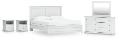 Cama de paneles King, tocador, espejo y 2 mesitas de noche Bostwick Shoals