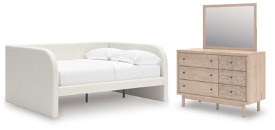 Shapella Full Upholstered Day Bed, Dresser and Mirror