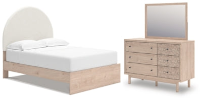 Shapella Full Upholstered Panel Bed, Dresser and Mirror