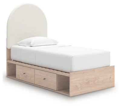 Cama con panel tapizado doble Shapella con almacenamiento
