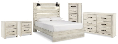 Cama de panel Queen con almacenamiento, cómoda, baúl y 2 mesitas de noche Cambeck