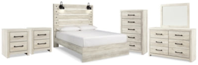 Cama Queen con Panel, Cómoda, Espejo, Chifonier y 2 Mesitas de Noche Cambeck