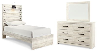 Cama doble con paneles, cómoda y espejo Cambeck