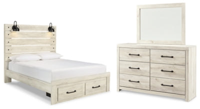 Cama de almacenamiento Cambeck Queen con panel, cómoda y espejo