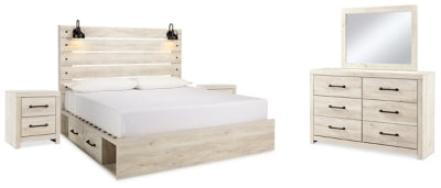 Cama con almacenaje King Cambeck, tocador, espejo y 2 mesitas de noche