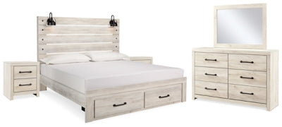 Cama con almacenaje King Cambeck, tocador, espejo y 2 mesitas de noche