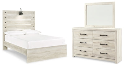Cama de panel completo, cómoda y espejo Cambeck