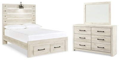 Cama con almacenaje, cómoda y espejo Cambeck