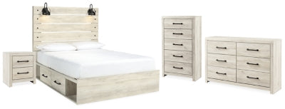 Cama de panel queen con almacenaje, cómoda, sinfonier y mesita de noche Cambeck
