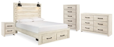 Cama con almacenaje Queen, cómoda, sinfonier y mesita de noche Cambeck