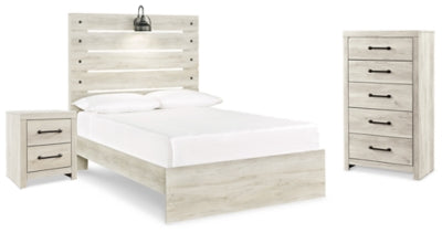 Cama con panel completo, cómoda y mesita de noche Cambeck