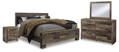 Cama King Size, Cómoda, Espejo y Mesita de Noche Derekson