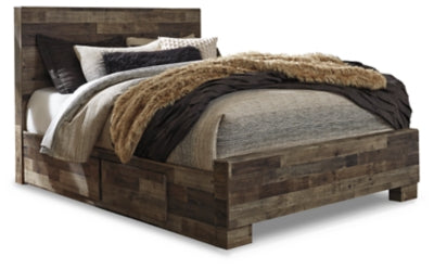 Cama con panel Queen Derekson con 2 cajones de almacenamiento laterales
