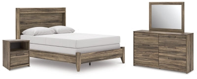 Cama de panel Queen, cómoda, espejo y mesita de noche Baystorm