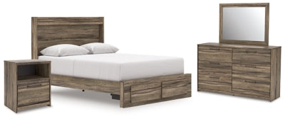 Cama de almacenamiento Baystorm Queen con paneles, cómoda, espejo y mesita de noche
