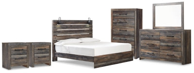 Drystan King Panel Bed, Dresser, Mirror and 2 Nightstands