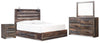 Drystan Queen Panel Bed with Storage, Dresser and Mirror