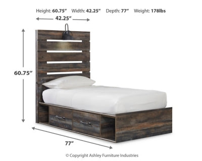 Drystan Twin Panel Bed with 2 Storage Drawers