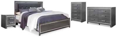 Lodanna King Upholstered Panel Bed, Dresser, Chest and 2 Nightstands