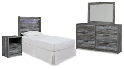 Cabecero de cama doble, cómoda, espejo y mesita de noche Baystorm