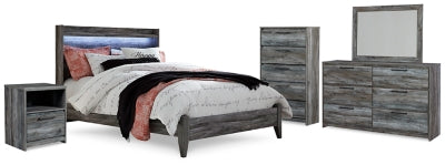 Cama Baystorm Queen con panel, tocador, espejo, cómoda y mesita de noche