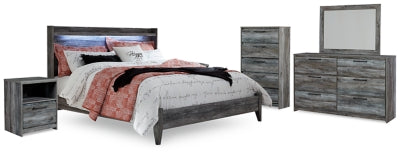 Cama de paneles King Baystorm, cómoda, espejo, arcón y 2 mesitas de noche
