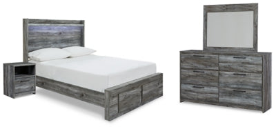 Cama con almacenamiento completo Baystorm, cómoda, espejo y mesita de noche