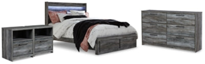 Cama Baystorm Queen con almacenamiento, cómoda y 2 mesitas de noche