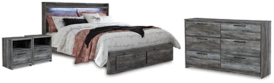 Cama de almacenamiento Baystorm King, cómoda y 2 mesitas de noche