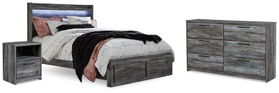 Cama Baystorm Queen con panel de almacenamiento, cómoda y mesita de noche