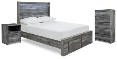 Cama Baystorm de almacenamiento completo, cómoda y mesita de noche