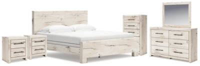Cama Lawroy King, Cómoda, Espejo, Chifonier y Mesita de Noche