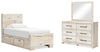 Lawroy Twin Panel Bed with Storage, Dresser and Mirror