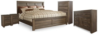 Cama King con panel, cómoda, sinfonier y 2 mesitas de noche Juararo