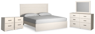 Cama con paneles, cómoda, espejo y mesita de noche Stelsie King
